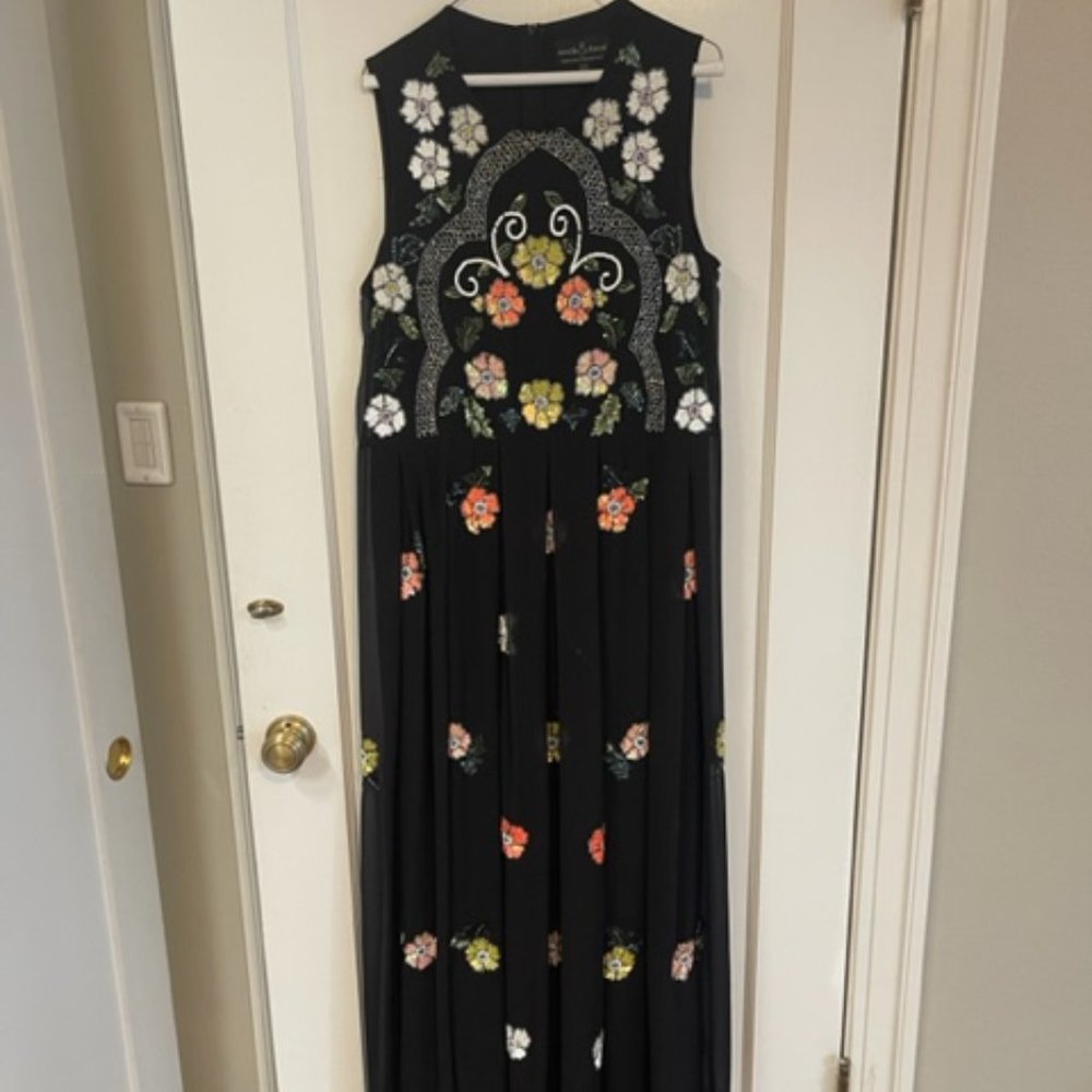 Needle & Thread Black Embroidered Chiffon Maxi Dress